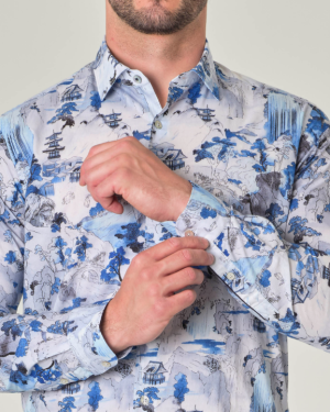 Camicia "Grano" in lino e cotone con lavorazione jacquard